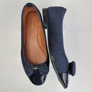 Heyraud Paris Navy Woven Leather Bow Flat Shoes Size 7